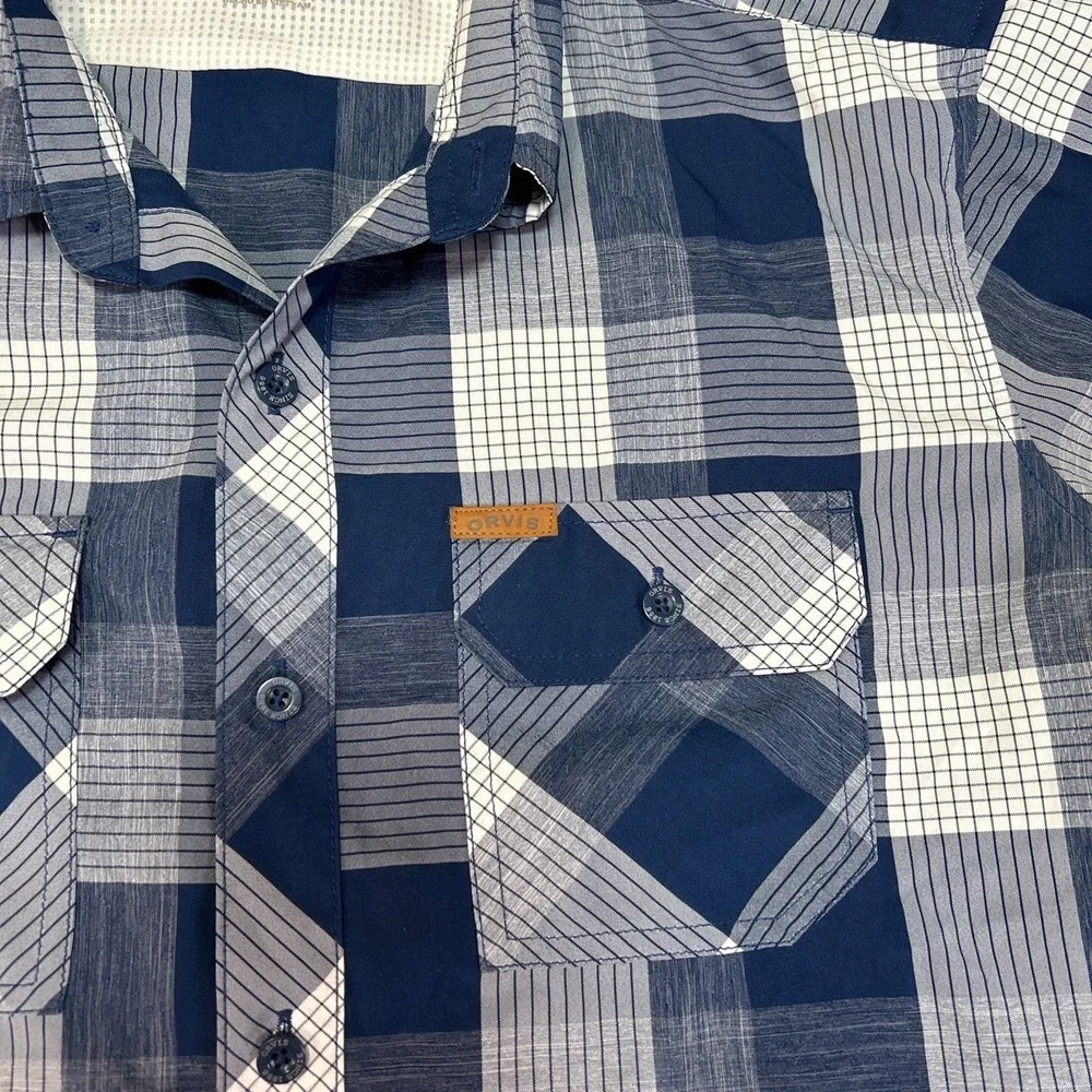 Orvis Shirt Mens Large Blue Plaid Casual Outdoor Relaxed Travel Fishing Hiking